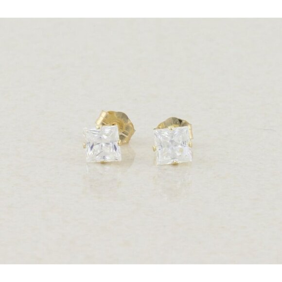 14k Yellow Gold Sparkly CZ Earrings Stud Post 3/16"x 3/16" - Picture 1 of 9